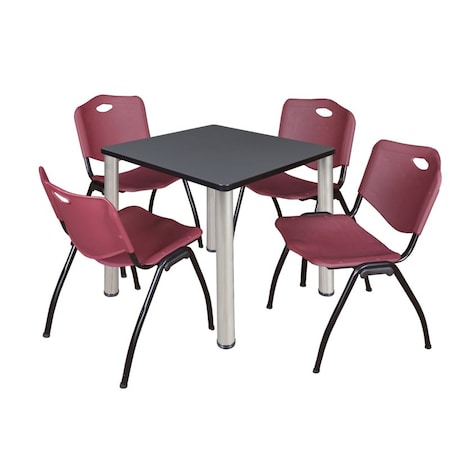 TB3030GYBPCM47BY 30 in. Kee Square Breakroom Table, Grey & Chrome & 4 in. M Stack Chairs - Burgundy
